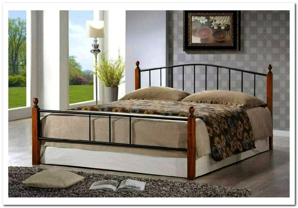 Купить Кровать AT-915 дерево гевея/металл 160*200 (Queen bed), красный дуб/черный с доставкой по России по цене производителя можно в магазине Другая Мебель в Омске