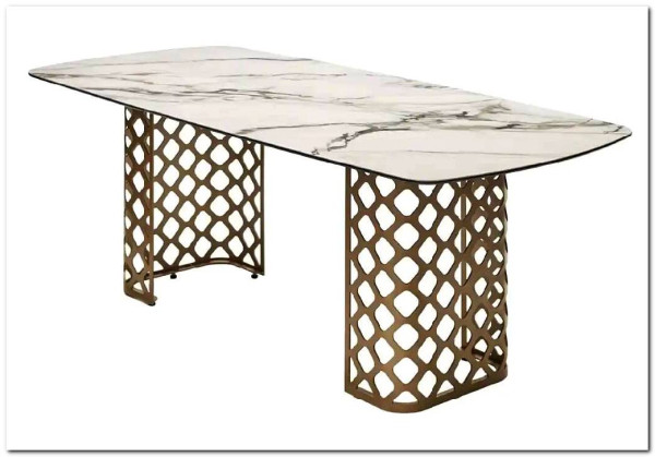 Стол CHIAVARI 220 KL-188 Контрастный мрамор матовый, итальянская керамика / Шампань, DISAUR заказать по цене 96 480 руб. в Омске