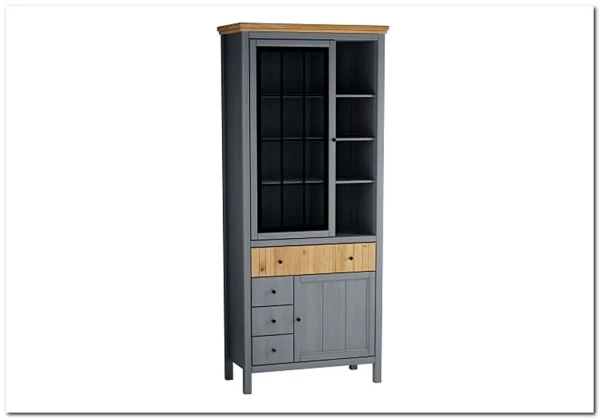 Шкаф Сканди для посуды 1113СТЧ стеклянная и глухая двери серый 7046/антик заказать по цене 45 332 руб. в Омске