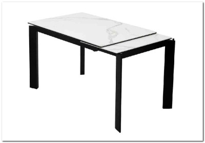 Стол CORNER 120 MATTE STATUARIO Белый мрамор матовый керамика, стекло/ черный каркас, DISAUR