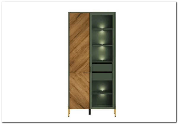 Витрина Siena REG1W1D дымчатый зеленый/дуб вотан BRW заказать по цене 43 630 руб. в Омске