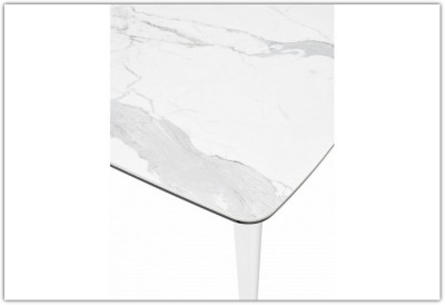 Стол ELIOT 120 HIGH GLOSS STATUARIO Белый мрамор глянцевый керамика/ белый каркас