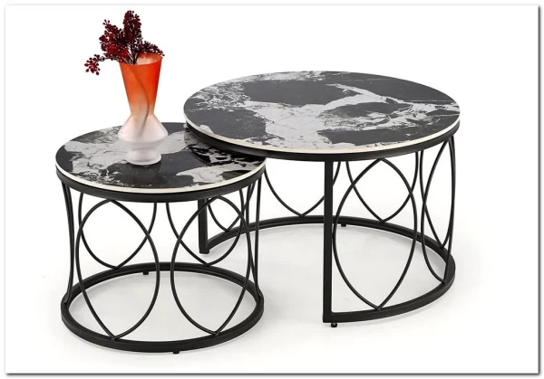Комплект Halmar ALEXANDRA, 2 стола журнальных (черный мрамор/черный) заказать по цене 28 214 руб. в Омске