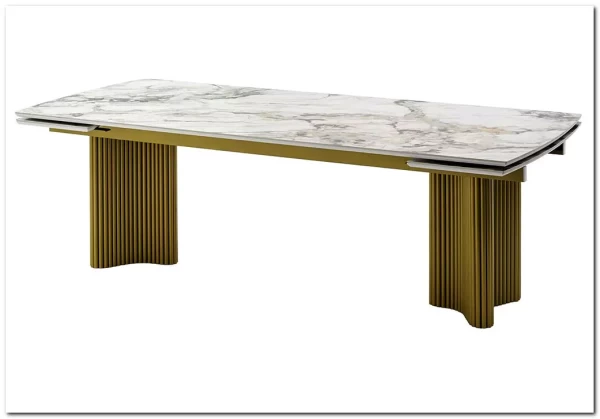 Стол АДАЖИО-2 240 (320) см ARCTIC OCEAN, керамика / Золотой каркас заказать по цене 123 150 руб. в Омске